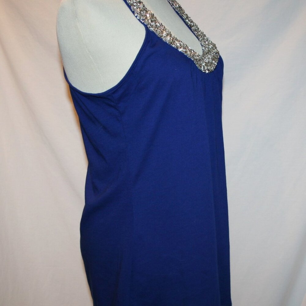 Twisted Heart Royal Blue Silver Bead & Crystal Neckline Top Small - Picture 2 of 7